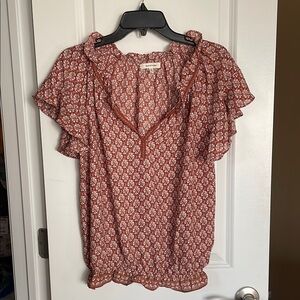 Max Studio White and Pink Flutter Sleeve Blouse